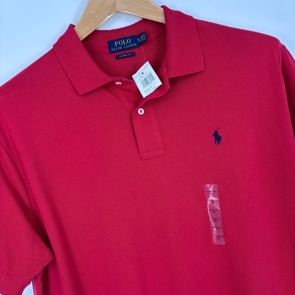 Polo Ralph Lauren Classic Fit Cotton Pique Shirt Mens XL Red Short Sleeve Pony